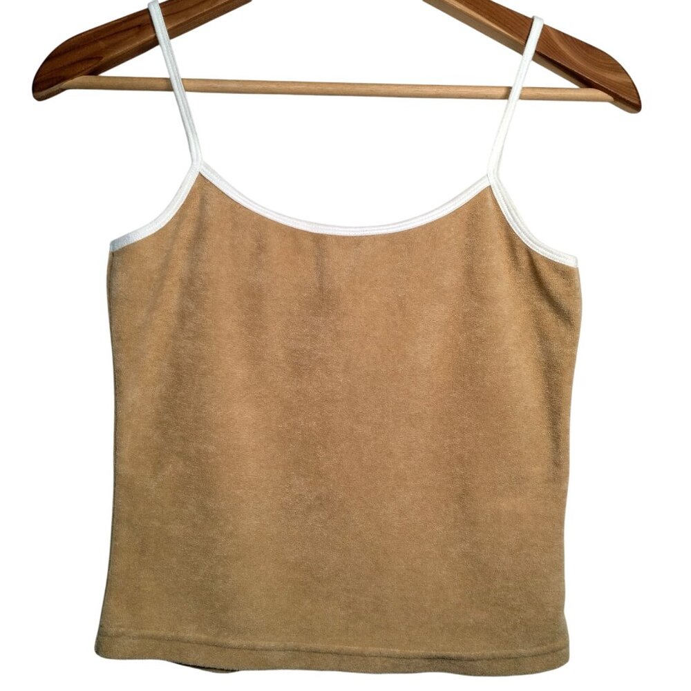 Vintage Y2K Activeland Tank Top Small Beige Terry Cloth Baby T Spahetti Strap